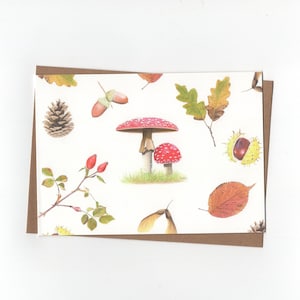 Automne, carte pliée avec enveloppe, impression d'un dessin au crayon de couleur
