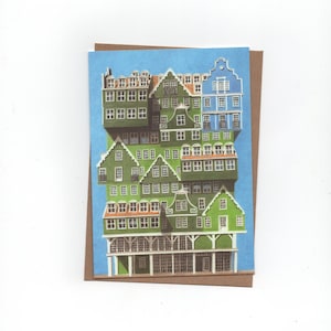 Inntel hotel Zaandam, gevouwen kaart met envelop, print van kleurpotloodtekening