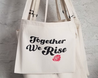Together We Rise – Canvas Tote Messenger Bag, Adjustable Shoulder Strap