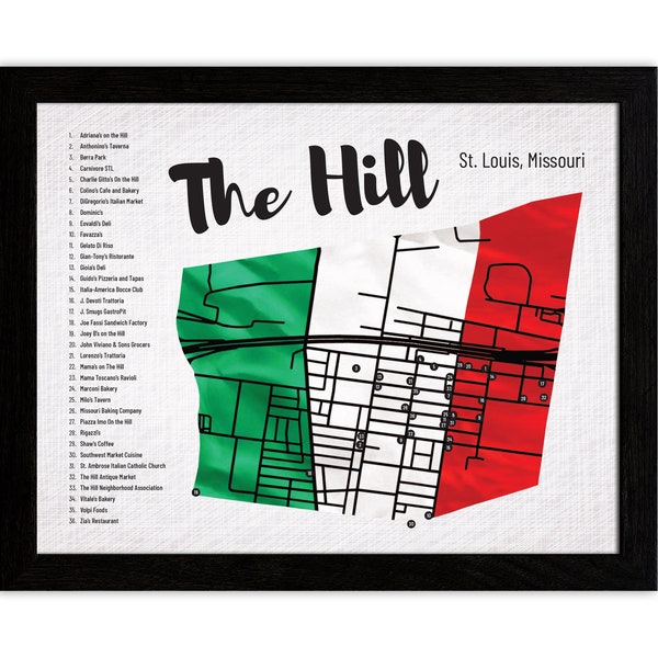 The Hill Map, St. Louis Italian Neighborhood Restaurants, 11x14 print only
