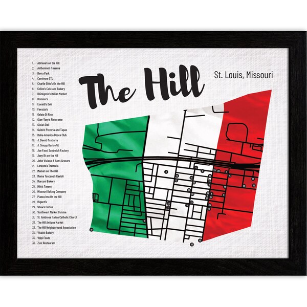 The Hill Map, St. Louis Italian Neighborhood Restaurants, 11x14 print only