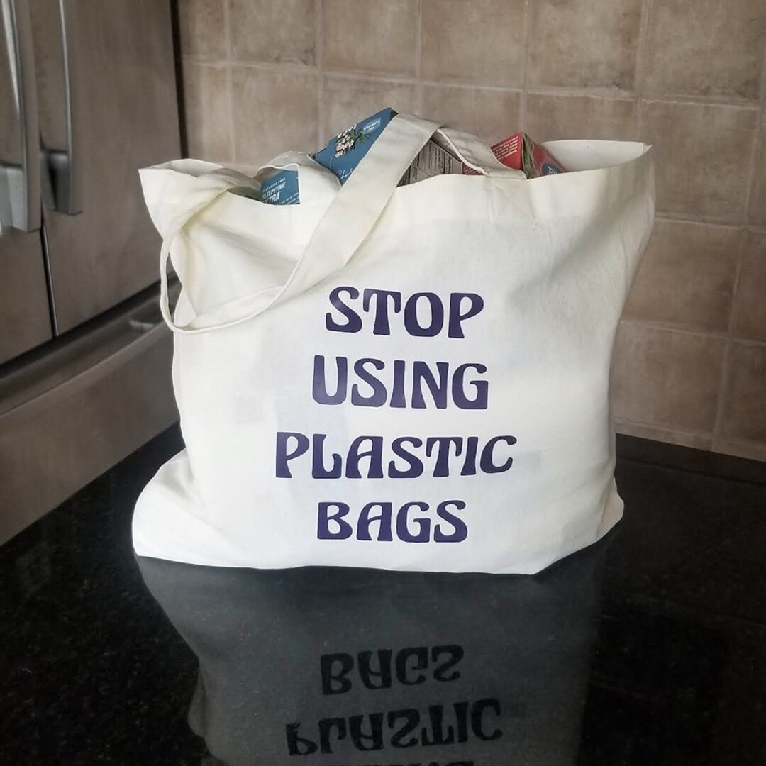 Stop Using Plastic Bags natural Cotton Canvas Reusable Tote Bag Etsy