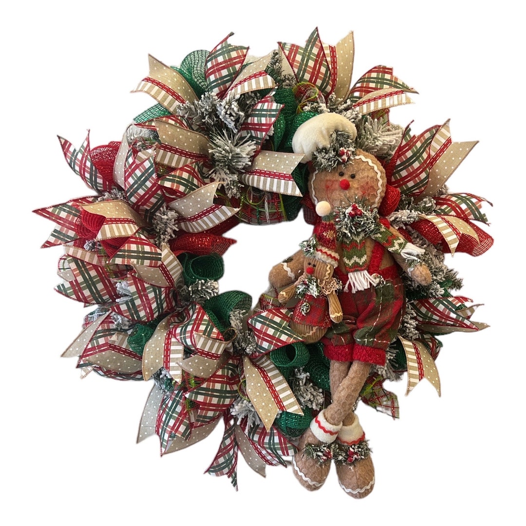 Gingerbread Man Christmas Wreath, Whimsical Holiday Front Door Decor - Etsy