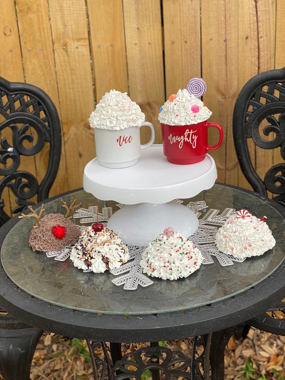 LARGE mug toppers, Fake Hot Chocolate,  peppermint mocha coffee, Candy, Sundae, Reindeer, holiday mug toppers. LARGE CUPS