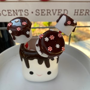 Set of 3 Marshmallows pops, faux Chocolate covered marshmallows, tiered tray decor