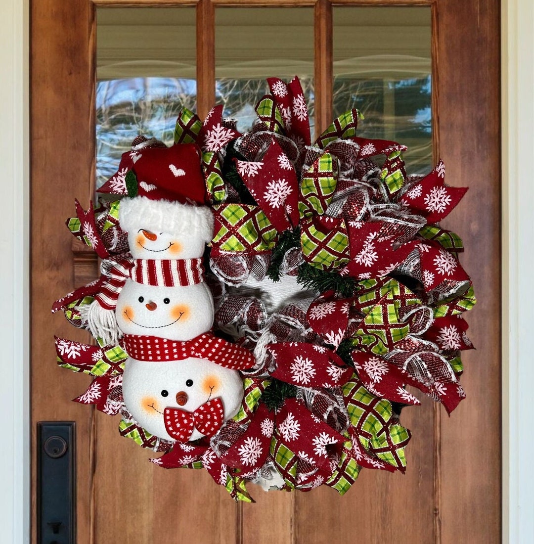 Whimsical Snowman Wreath, Winter Decor - Etsy