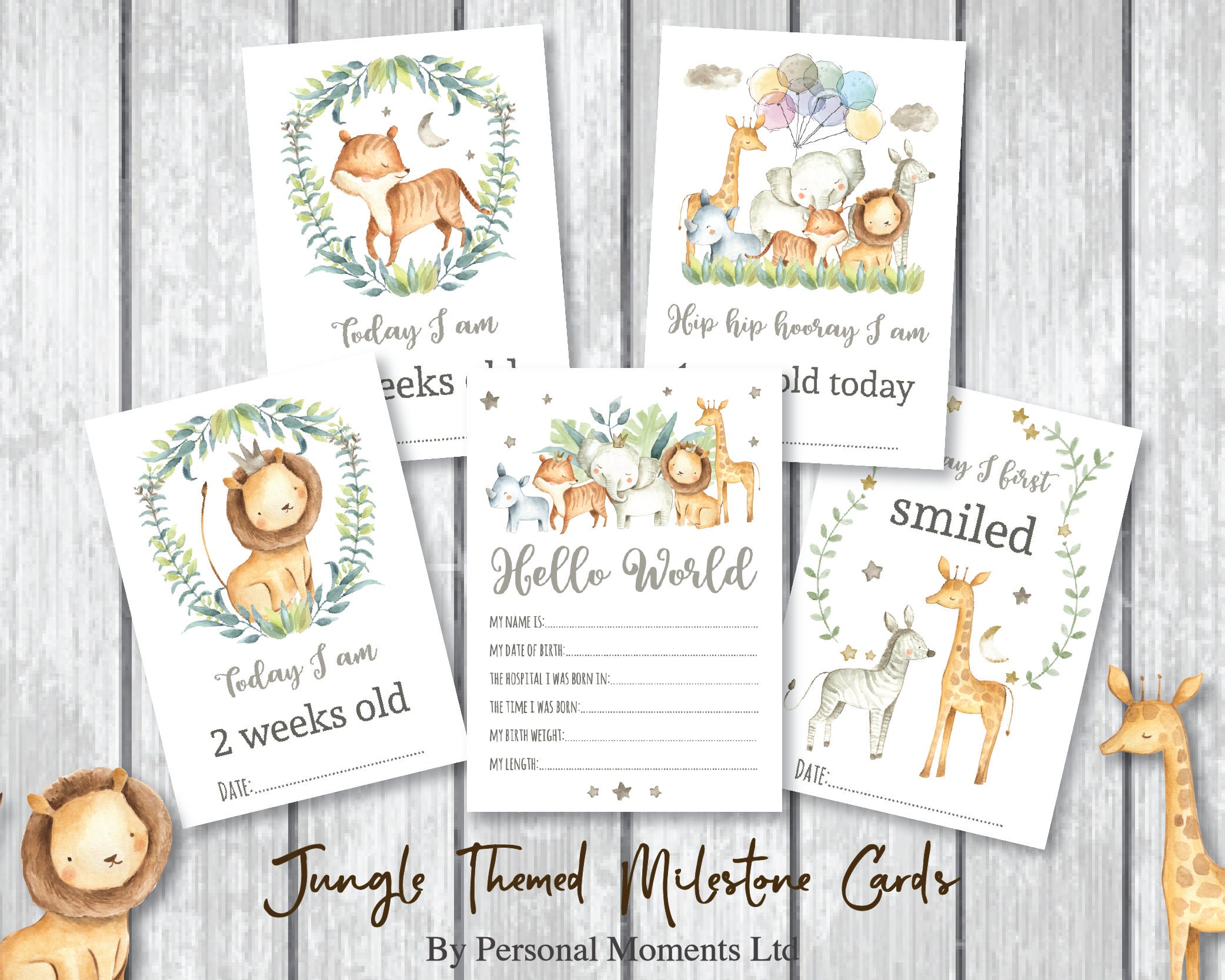 Jungle Baby Milestone Cards • New Baby Gift Milestone Cards • Baby Sh…