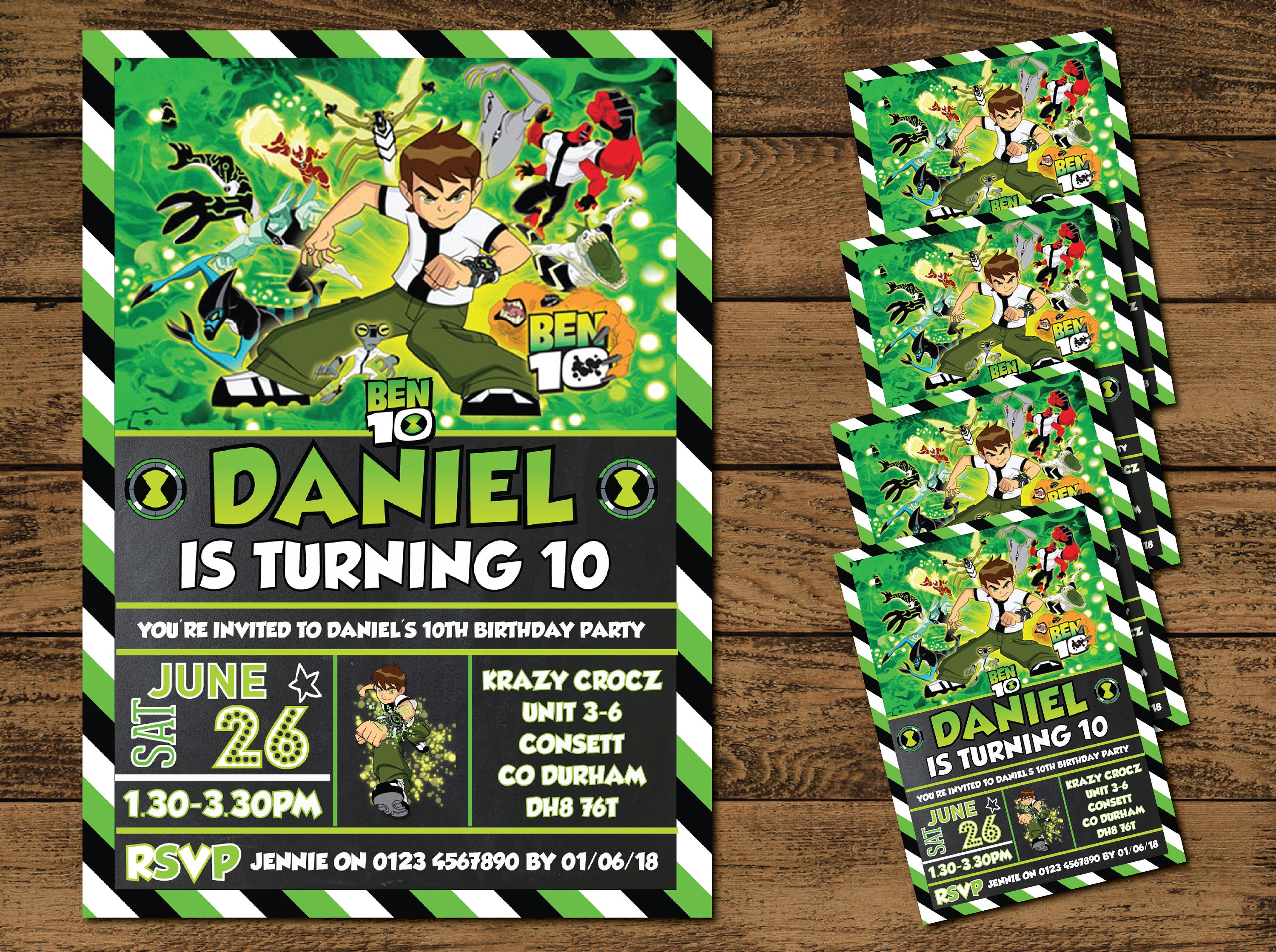 10-personalised-ben-10-birthday-party-invitations-any-age-etsy