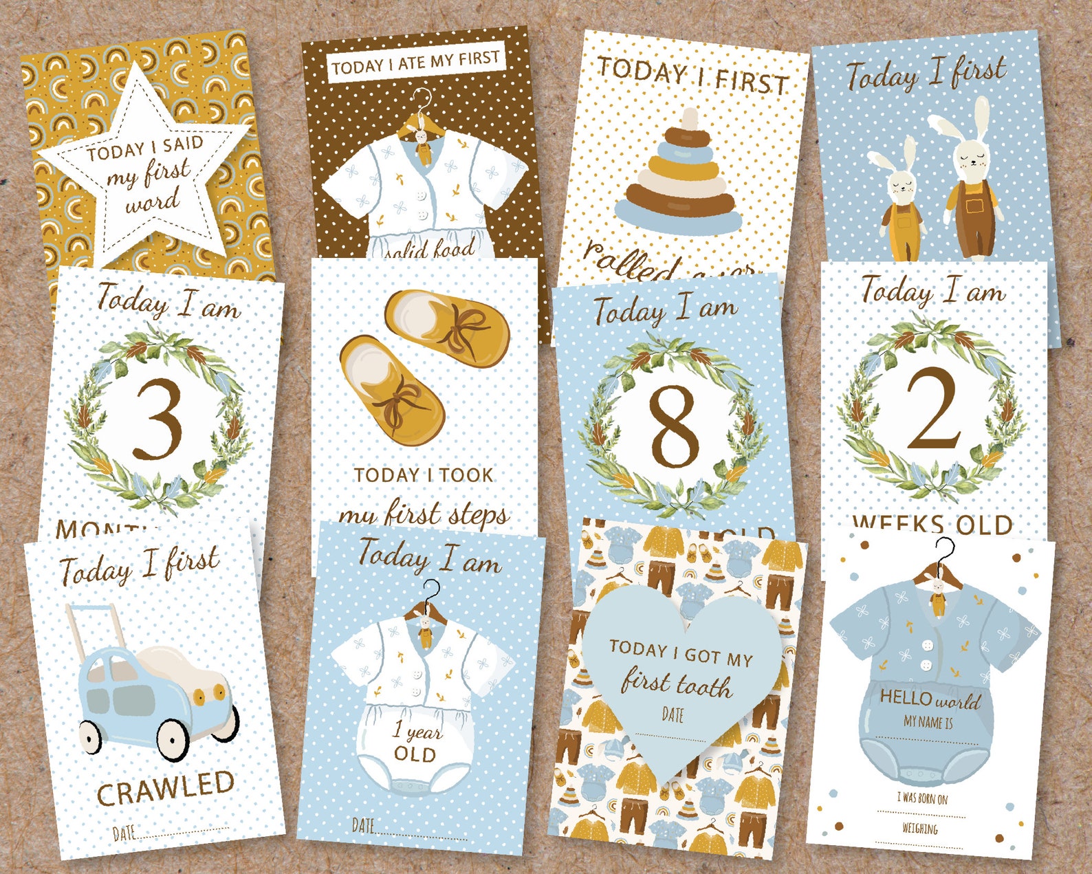 Vintage Baby Boy Milestone Cards Baby Shower Milestone Cards Etsy