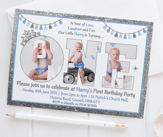 10 Personalised Boy Girl First 1st Birthday Party PHOTO Invitations Invites