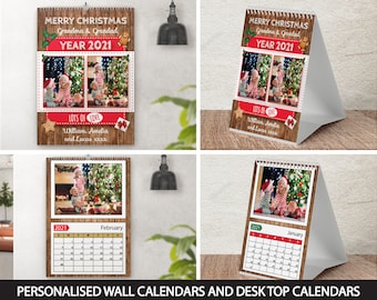 Personalised 12 Month Wall/Desk Calendar Tartan Christmas Gift Photos A5 A4 A3