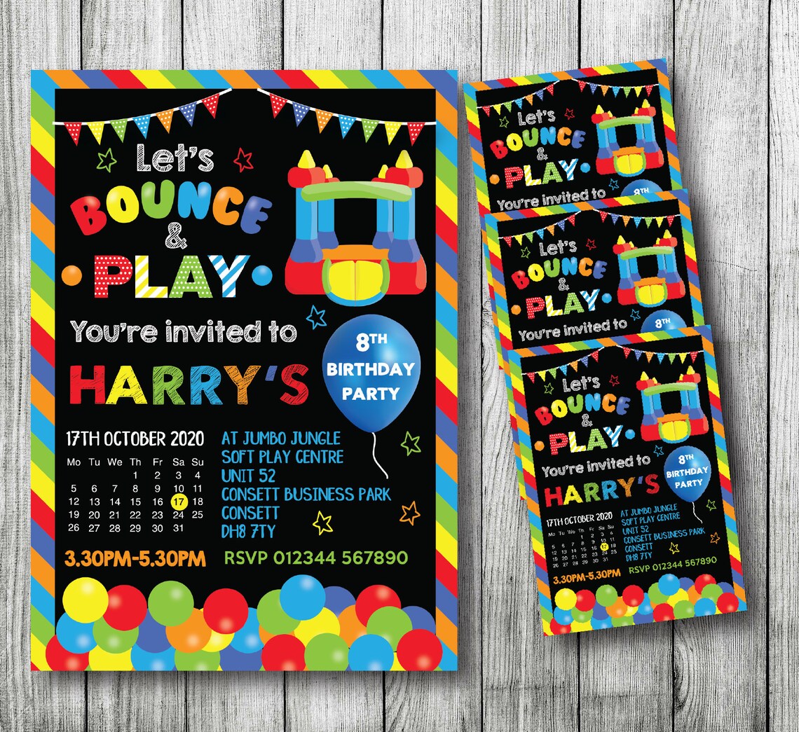 10 Personalised Bouncy Castle Birthday Party Invitations Soft Etsy