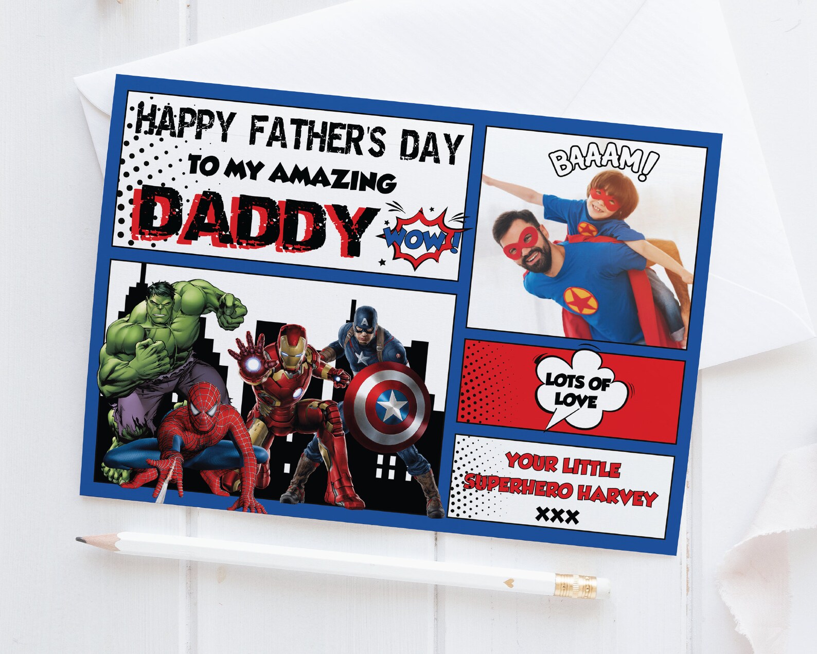 Marvel Father's Day Card Personalised Superhero Etsy