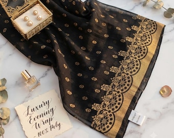 Black Salwar Shawl with Golden thread work in pure polyester