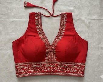 Sleeveless V Neck Saree Blouse, Readymade