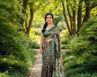 Green Modal Silk Saree with unstitched blouse