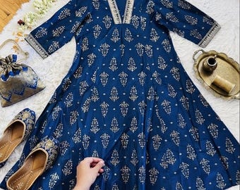 Dark Blue Cotton Silk Kurti Size Large