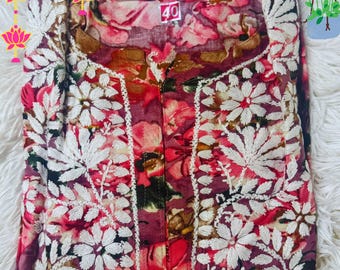 Dark Pink Cotton Chikankari Kurta Top