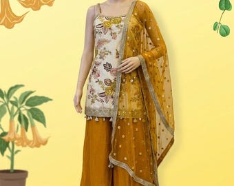Mustard Yellow Sharara Set Size Large