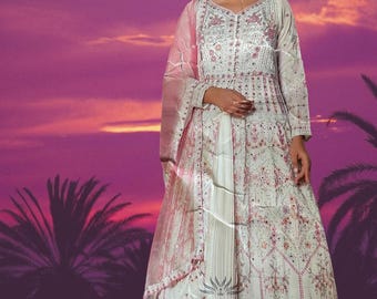 Chifon Anakali Lengha with Thread works and stone works