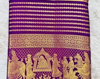 Purple & Golden Buta work kanchipuram Pure Silk Saree