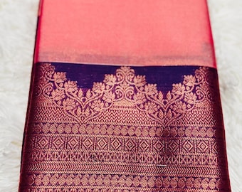 Coral Pink Kanchi Silk Saree