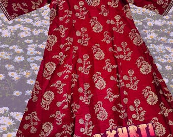 Dark Meroon Kurti with golden print size Large