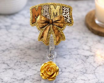 Mama Retractable Badge Reel, Glitter Badge Holder, Gift for Her