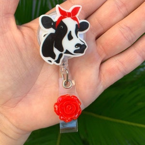 Cow Badge Reel Holder: Nursing ID, Alligator or Belt Clip