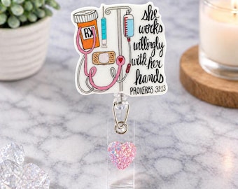 Bible Verse Retractable Badge Reel: Medical/Nursing ID Holder