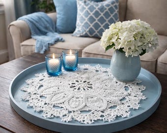White Crochet Doily, Round Cotton Centerpiece, Handmade Lace (23 inch)