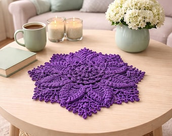 Crochet Doily,Purple Round Doily, Lace Crochet Doily, Gift for Her, (15 1/4”)