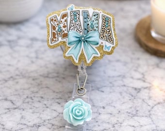 Mama Retractable Badge Reel, Glitter Badge Holder, Gift for Her