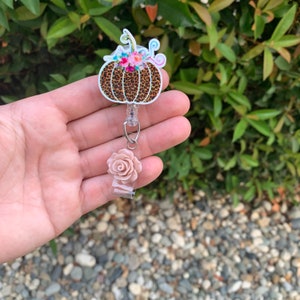 Fall Pumpkin Badge Reel: Leopard Print, Floral Accent