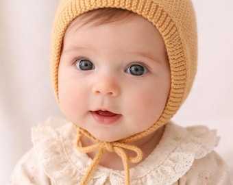 Hand Knit  Baby Hat, Peach, 0-3 months