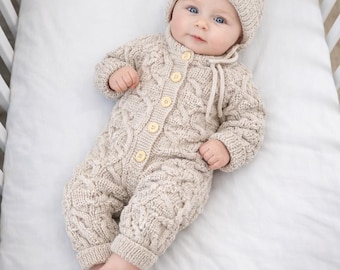 Hand Knit Baby  and Hat Set, Light Pink, 3-6 months