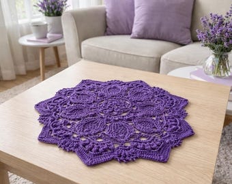 Purple Crochet Doily: 18" Cotton Table Centerpiece