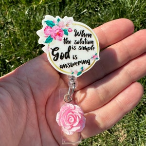 God is Answering Badge Reel: Floral Bible Verse ID Holder