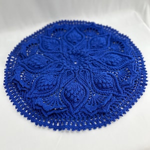Blue Crochet Doily: Royal Blue Cotton Table Centerpiece (19 inch)