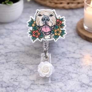 Pitbull Floral Badge Reel Holder: Nursing ID Retractable Clip