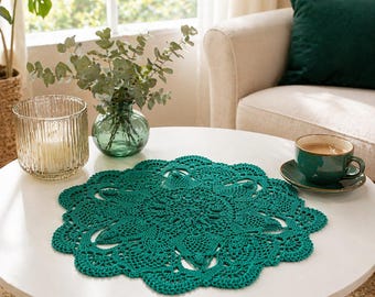 Green Round Doily, Crochet Blue Doily, Crochet Tablecloth, Crochet Centerpiece, Lace Crochet Doily (19 inches)
