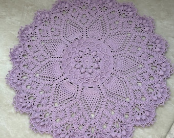 Lavender Crochet Doily, Cotton Table Centerpiece, Handmade Lace, 36.5 inches