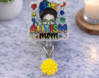 Autism Mom Badge Reel – Retractable ID Holder – Puzzle Piece Awareness Clip