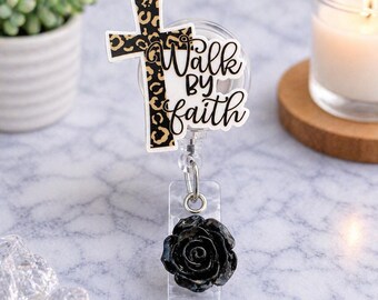 Walk by Faith Bible Verse Retractable Nurse Badge Reel, ID Holder, Registered Nurse