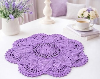 Handmade Purple Crochet Doily – Floral Lace Table Centerpiece (22.5”)