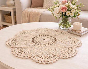Crochet Ecru Doily: Handmade Lace Centerpiece, 25.5”