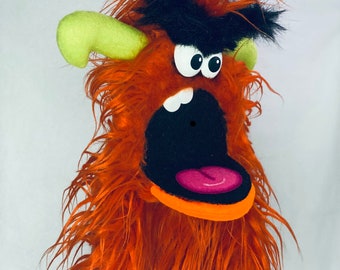 Professional Monster Troll Hand Puppet, Orange & Green: A Furry Hand Puppet With an Expressive Personality by Puppet Arts Workshop.