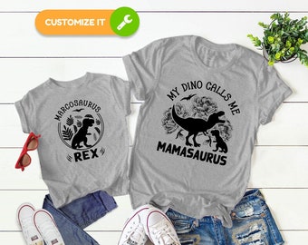 Mama und Sohn passende Shirts, Mama und Sohn passend, Muttertagsgeschenke, personalisierte Dinosaurier Shirt Kleinkind, Mama von Jungen TSC346 - TSC347