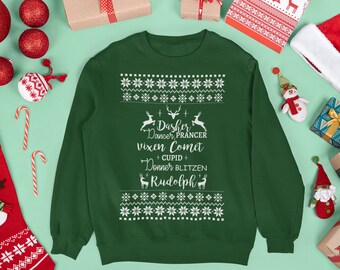 Dasher, Dancer, Prancer Ugly Christmas Sweater, Reindeer Holiday Hoodie, Xmas Gifts for Men and Women TSC020