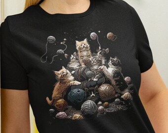 Cat Shirts for Women, Cats with Balls of Yarn, Cat T-Shirts, Cat Mom Shirt, Cat Lover Shirt, Cat Shirt Gift, Kitten Tees, Cat Gifts TSC377